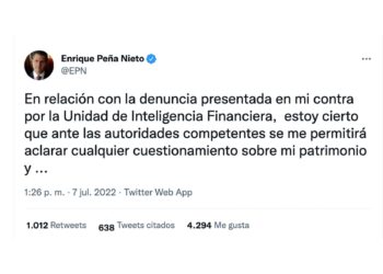 Enrique Peña Nieto responde en Twitter a la denuncia de la UIF ante la FGR